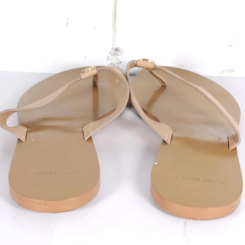 Tory Burch Women's Manon US9M Natural Leather Flat Thong Flip Flops Sandals